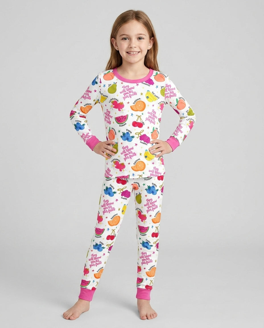 Zweiteiliges Langarm-Pyjama-Set mit Sommerfrüchten
