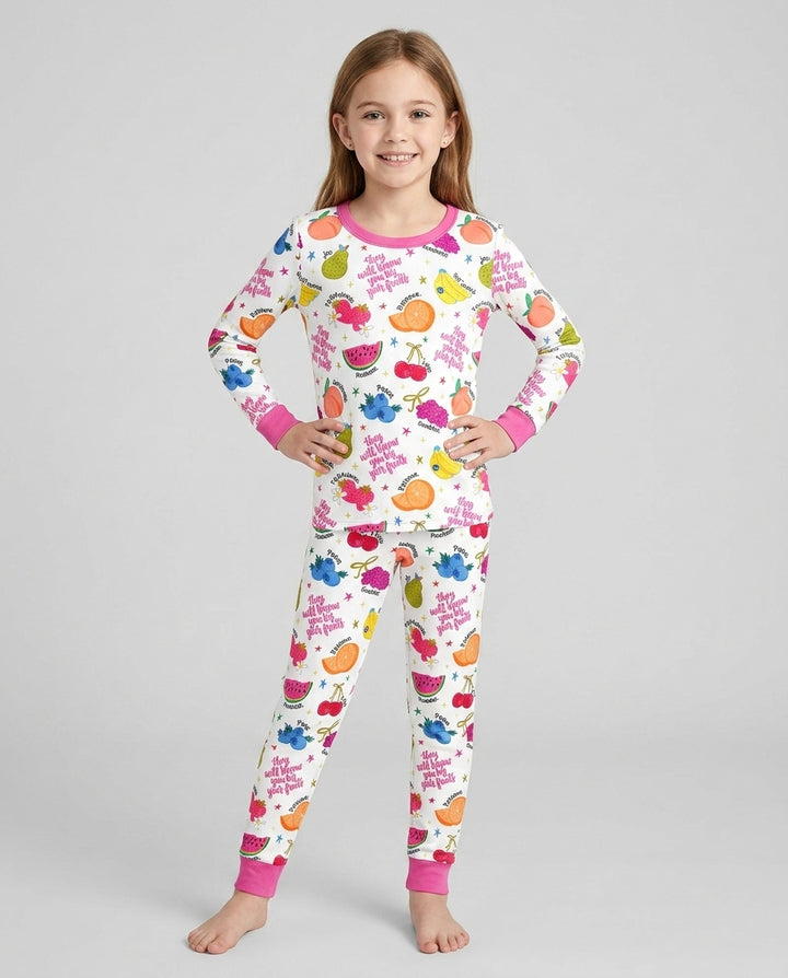 Zweiteiliges Langarm-Pyjama-Set mit Sommerfrüchten