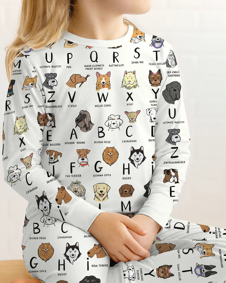 Funny Dogs Alphabet Two Piece Long Sleeve Pajama Set