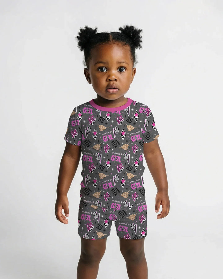 Western Mama & Me Matching  Bamboo Two Piece Short Sleeve Shorts Pajama Set