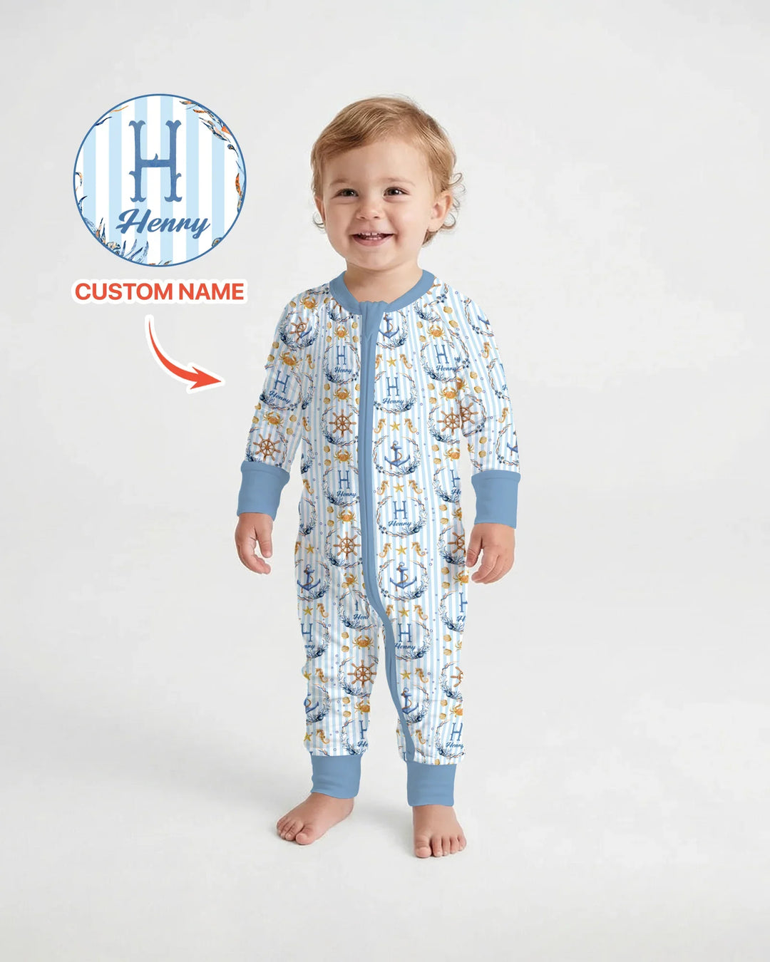 Pijama convertible con cremallera de bambú personalizado "Bon Voyage"