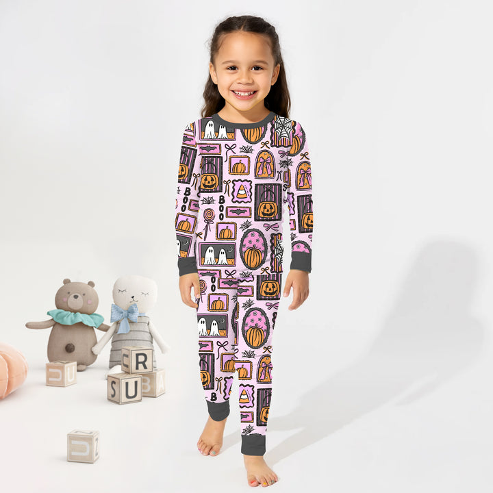 Spooky Frames Two Piece Long Sleeve Pajama Set For Halloween