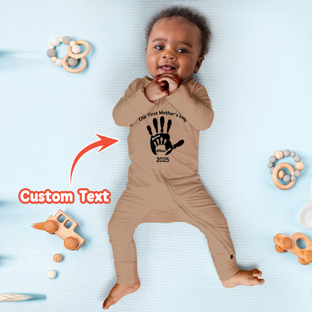 Custom Hand Print Mother's Day Ribbed Baby Clothing - Soft & Sketchy