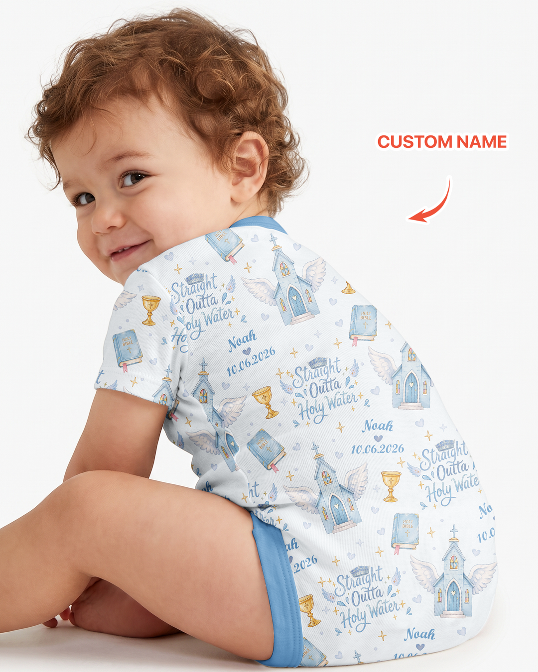 Custom Name Baptism Christening Straight Outta Holy Water Bamboo Bodysuit