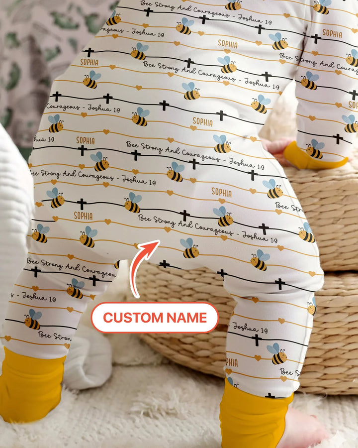 Bee Strong And Courageous Custom Name Bamboo Convertible Zippy
