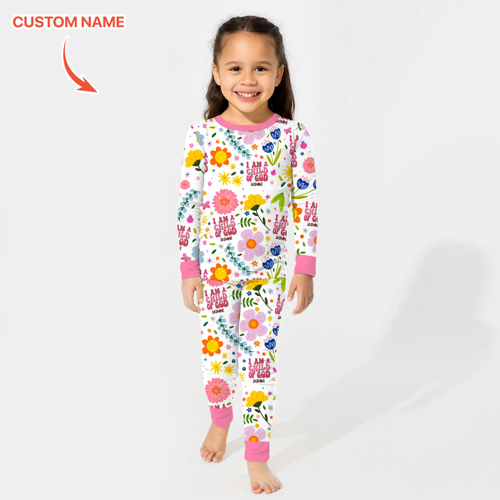 I Am A Child Of God Custom Name Girl  Two Piece Long Sleeve Pajama Set