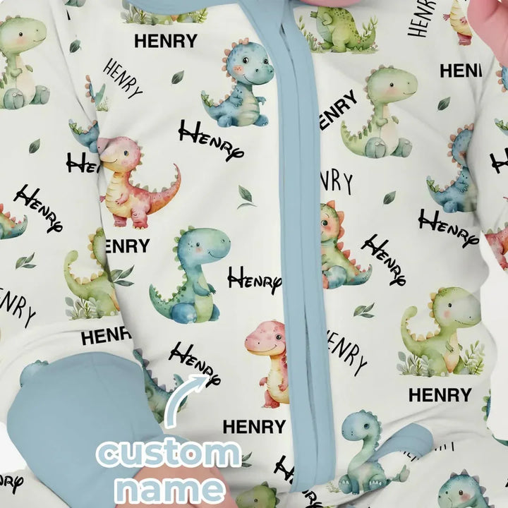 Saco Mameluco Convertible Zippy de Bambú con Nombre Personalizado de Dinosaurio