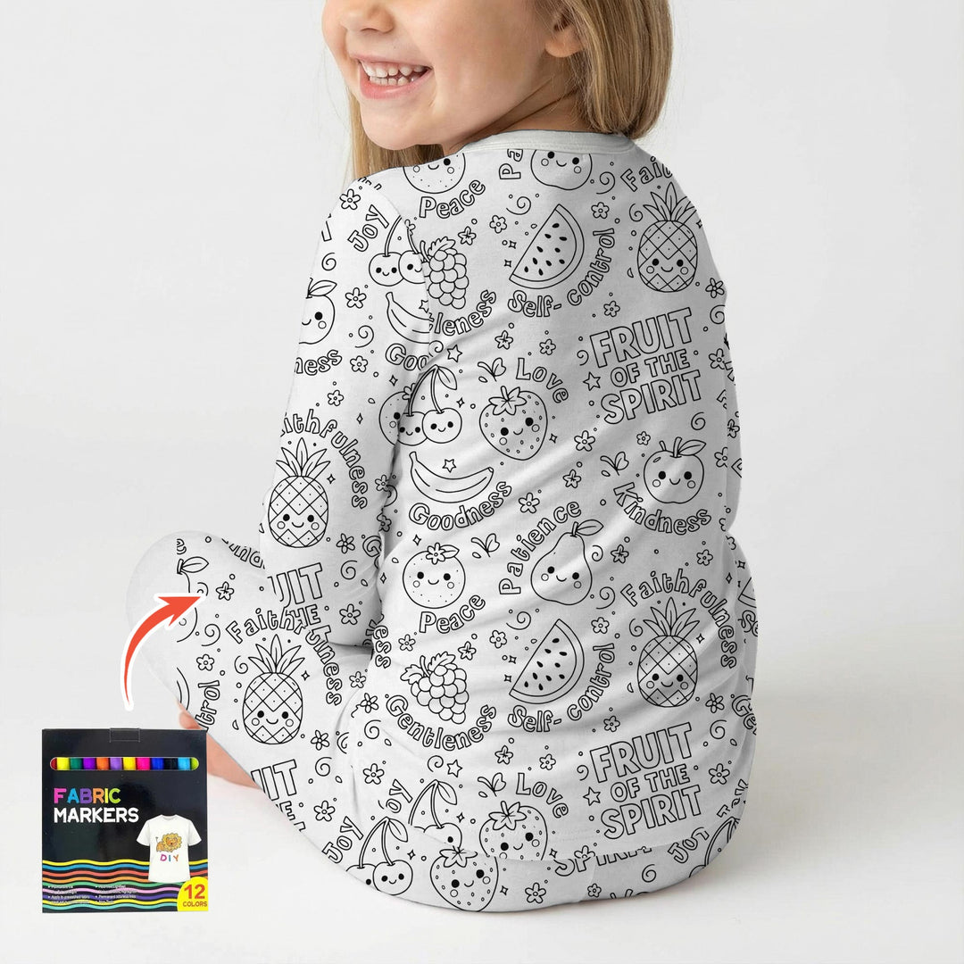 All Colorable Fruit of the Spirit Two Piece Long Sleeve Pajama Set