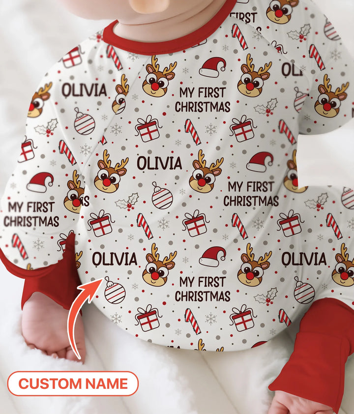 Custom Name Reindeer Doodle My First Christmas Convertible Zippy