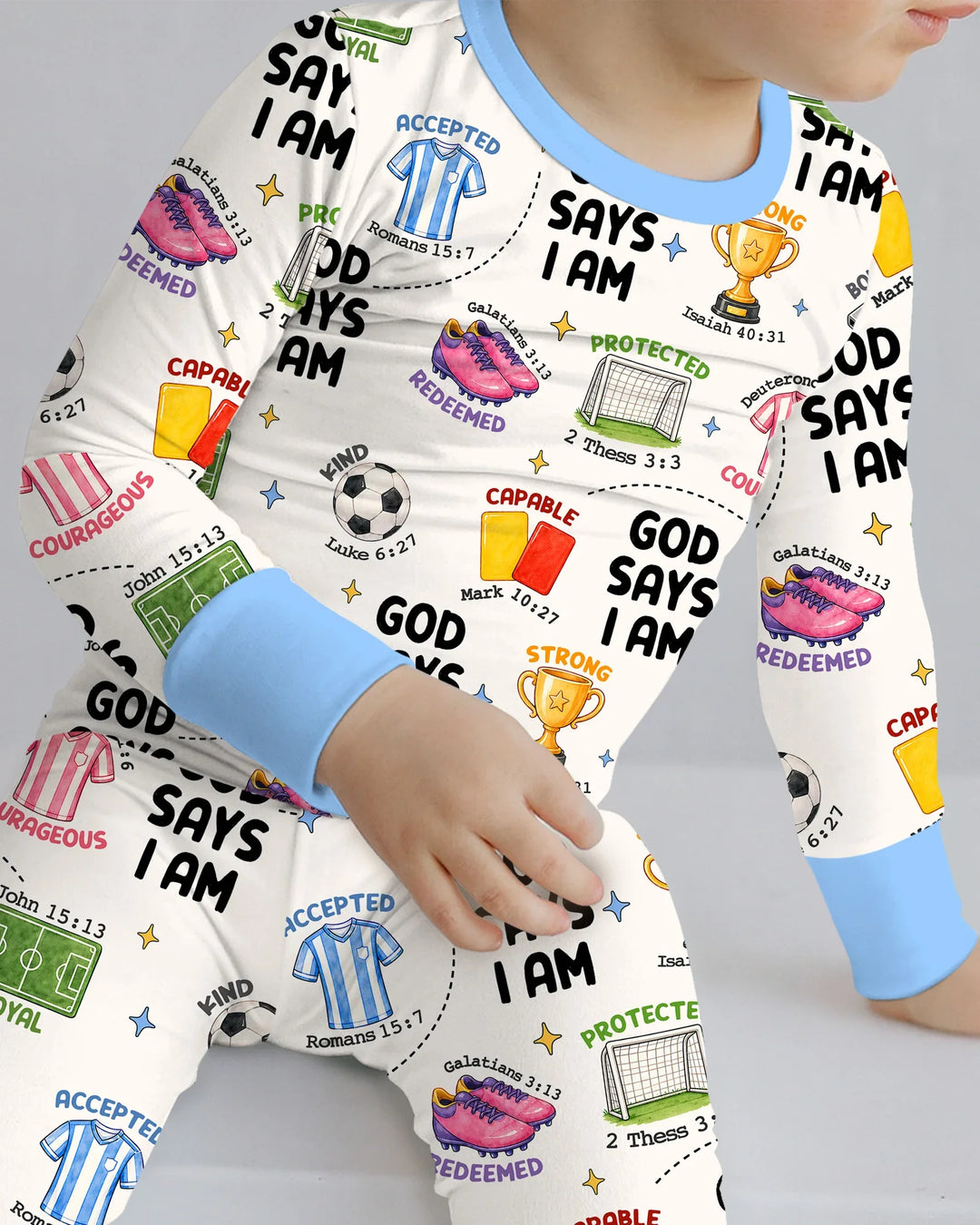 God Says I Am Soccer Bamboo Two Piece Long Sleeve Pajama Set