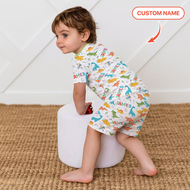 Dino Adventure Custom Name Two Piece Short Sleeve Shorts Pajama Set