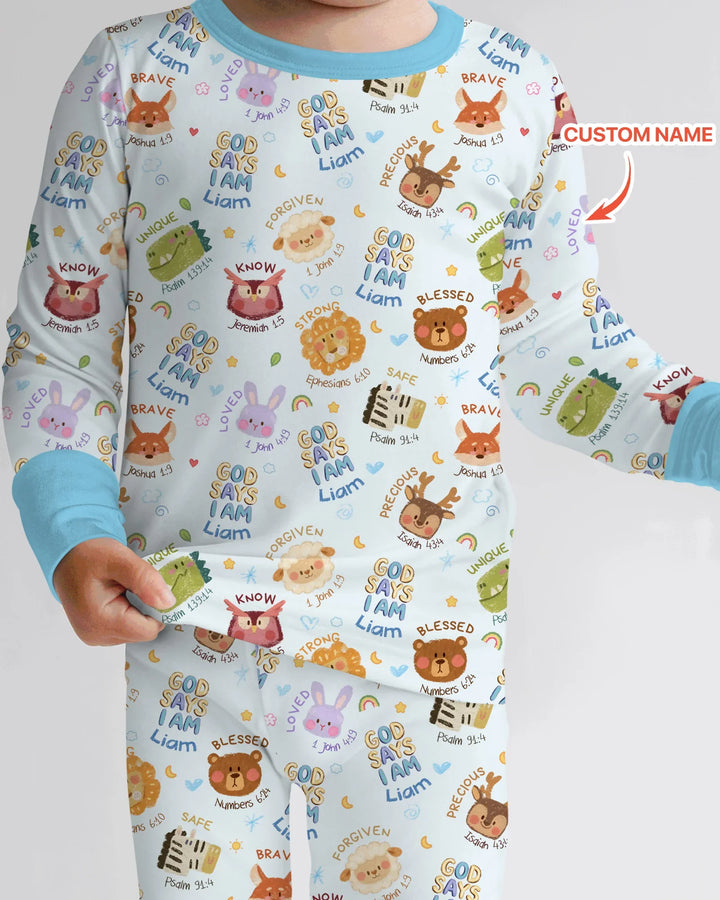 God Says I Am — Little Flock Custom Name Two Piece Long Sleeve Pajama Set