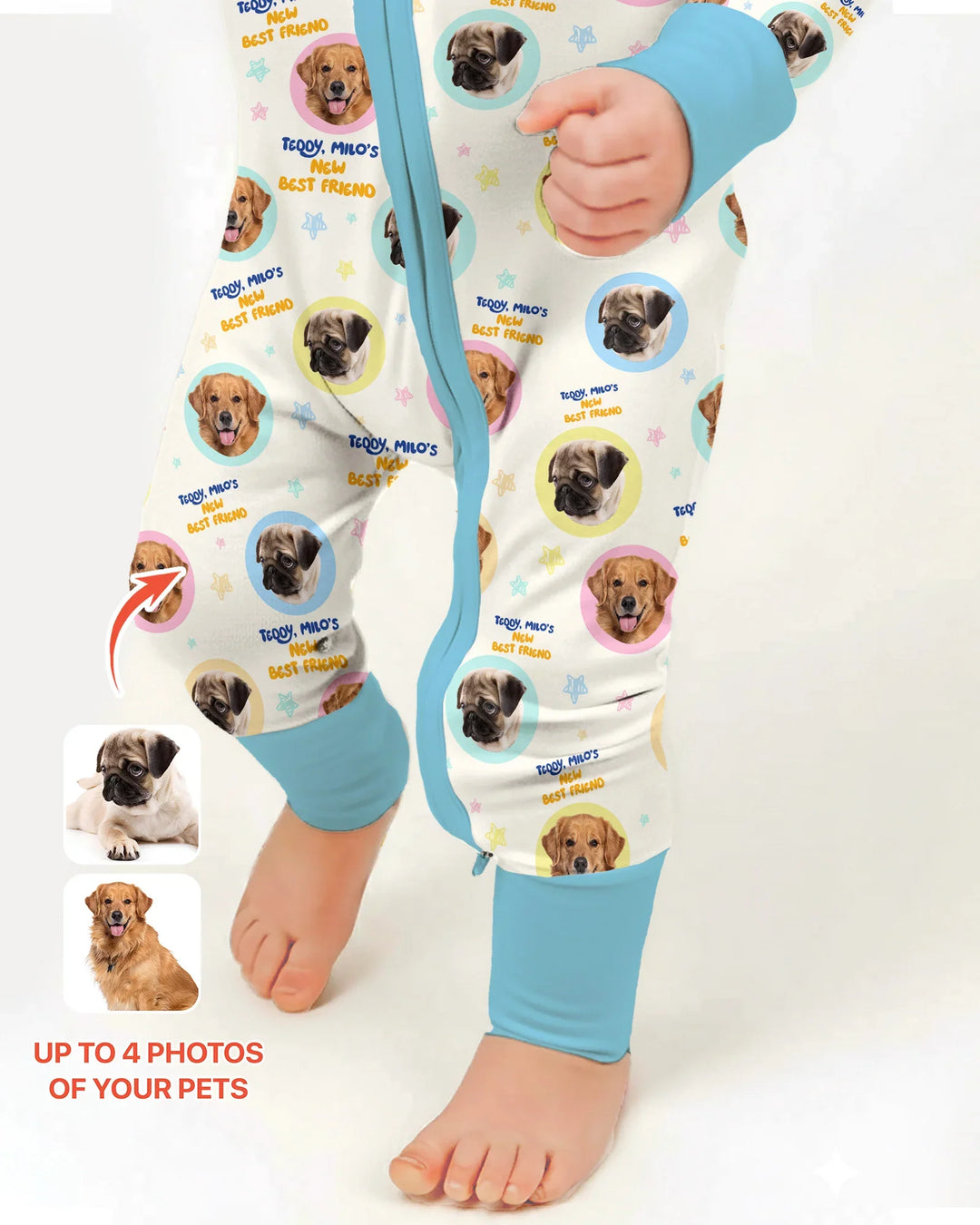 Pijama convertible de bambú con cremallera y fotos personalizadas de tu mascota "Mi nuevo mejor amigo"