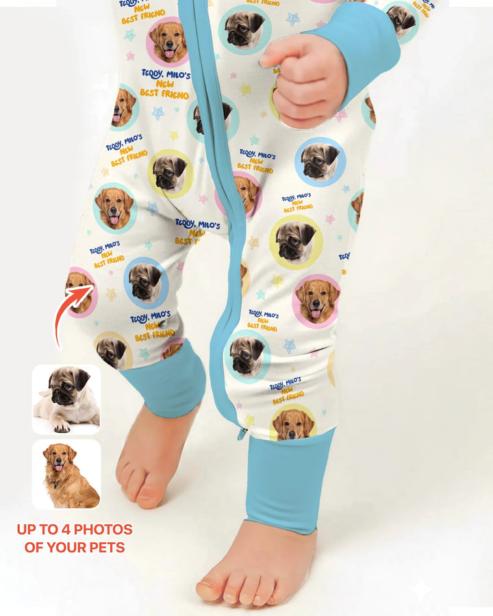 Pijama convertible de bambú con cremallera y fotos personalizadas de tu mascota "Mi nuevo mejor amigo"