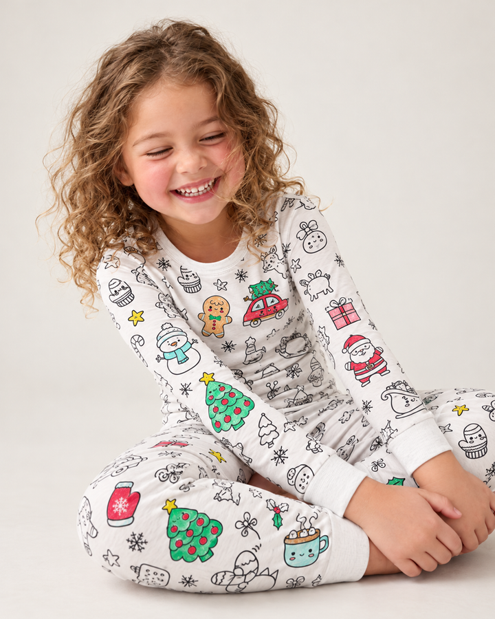 Weihnachtliches ausmalbares zweiteiliges Bambus-Schlafanzug-Set