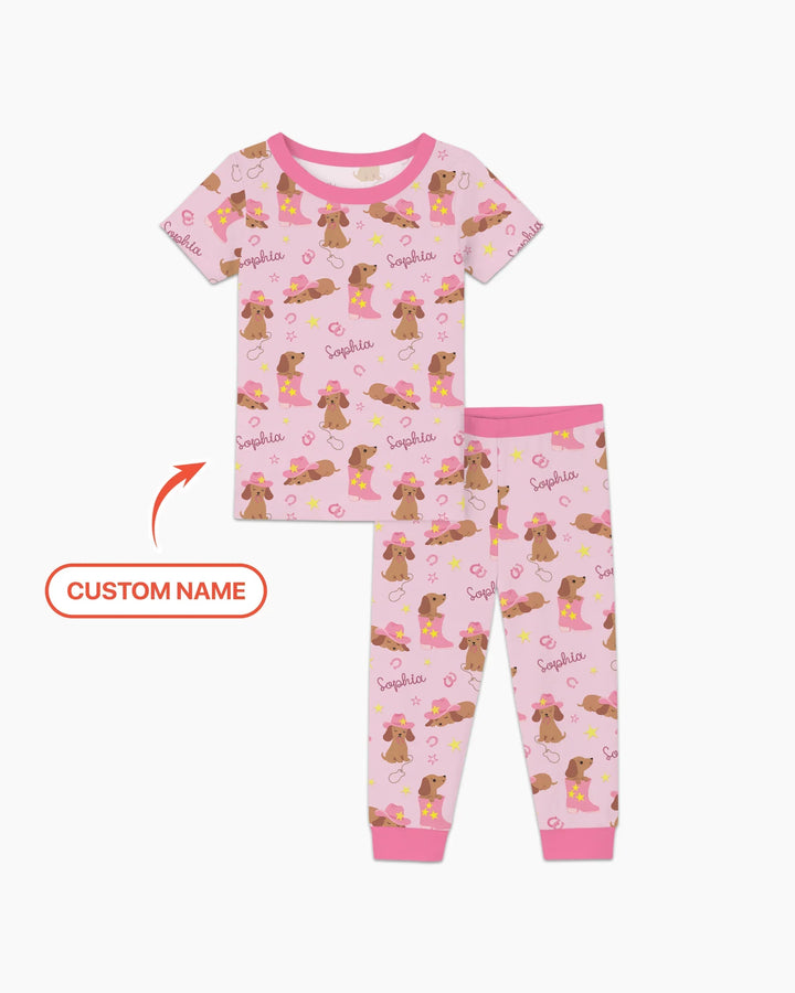 Howdy Dachshund Two Piece Short Sleeve Pajama Set