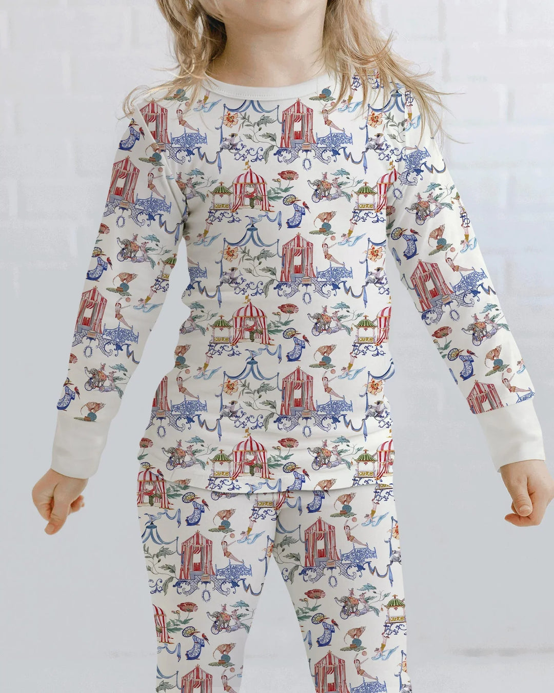 Vintage Lousiana Circus Toile Family Matching Bamboo Two Piece Long Sleeve Pajama Set