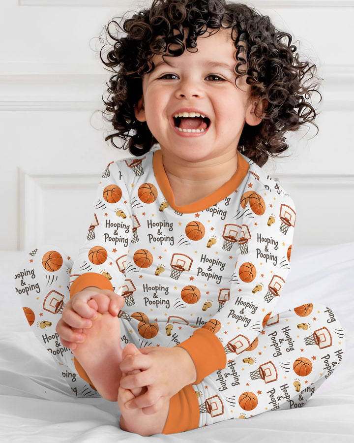 Funny Basketball Hooping & Pooping Bamboo Two Piece Long Sleeve Pajama Set