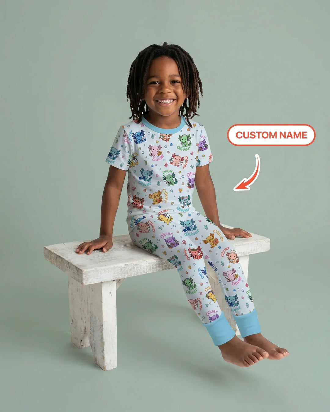 Custom Name Cute Hobby Axolotl Two Piece Short Sleeve Pajama Set