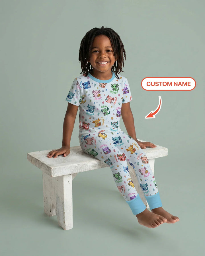 Custom Name Cute Hobby Axolotl Two Piece Short Sleeve Pajama Set