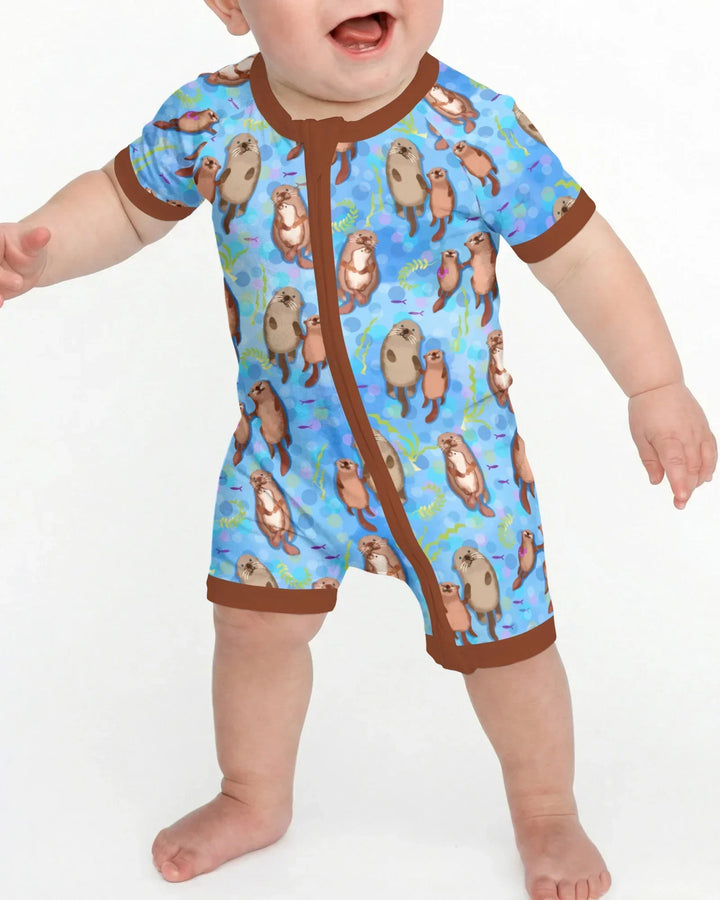 Pijama de bambú Otterly Together con cremallera corta