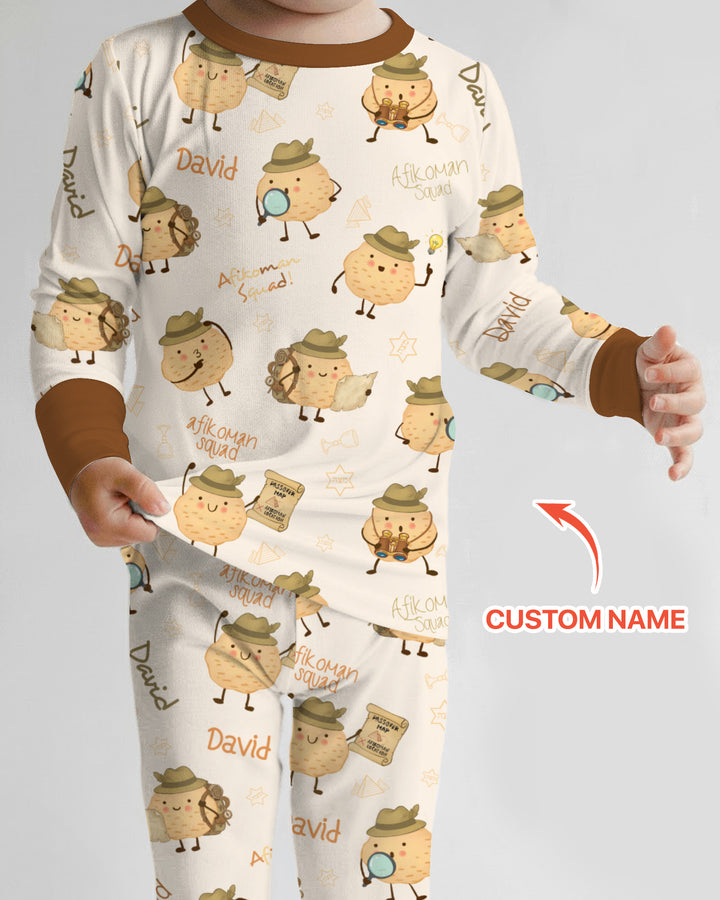 Custom Name Passover Afikoman Two Piece Long Sleeve Pajama Set