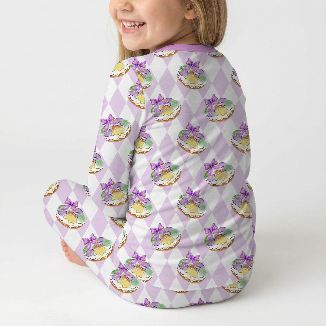 Mardi Gras Donut Two Piece Long Sleeve Pajama Set