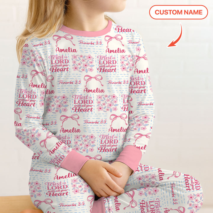 Trust The Lord With All Your Heart Custom Name Two Piece Long Sleeve Pajama Set