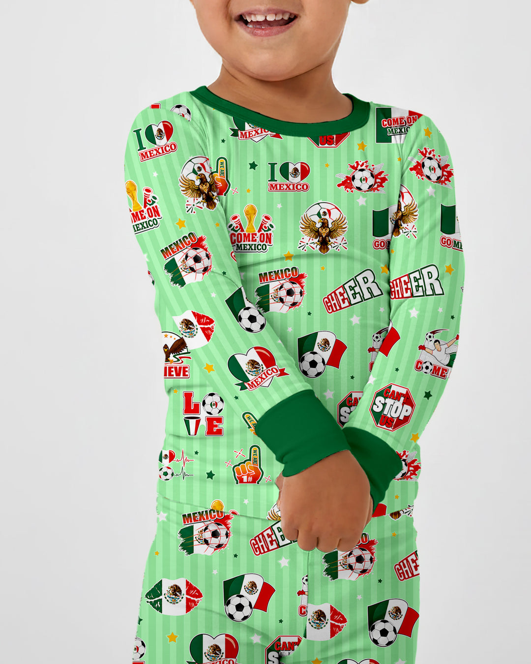 Soccer Game Day Go Team Mexico Family Matching Bamboo Two Piece Long Sleeve Pajama Set