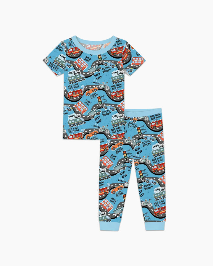 Conjunto de pijama de dos piezas de manga corta de bambú Zoom Zoom Beep Beep