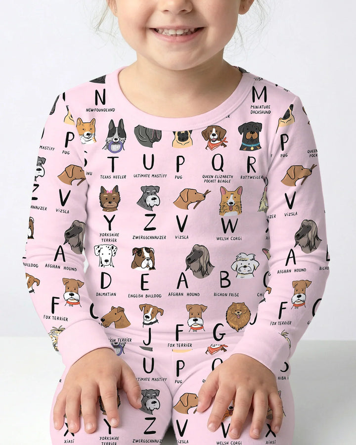 Funny Dogs Alphabet Two Piece Long Sleeve Pajama Set