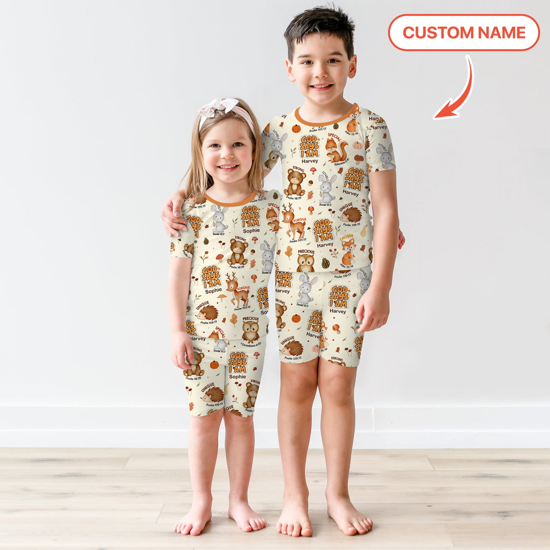 God Says I Am Autumn Faith Two Piece Short Sleeve Shorts Pajama Set