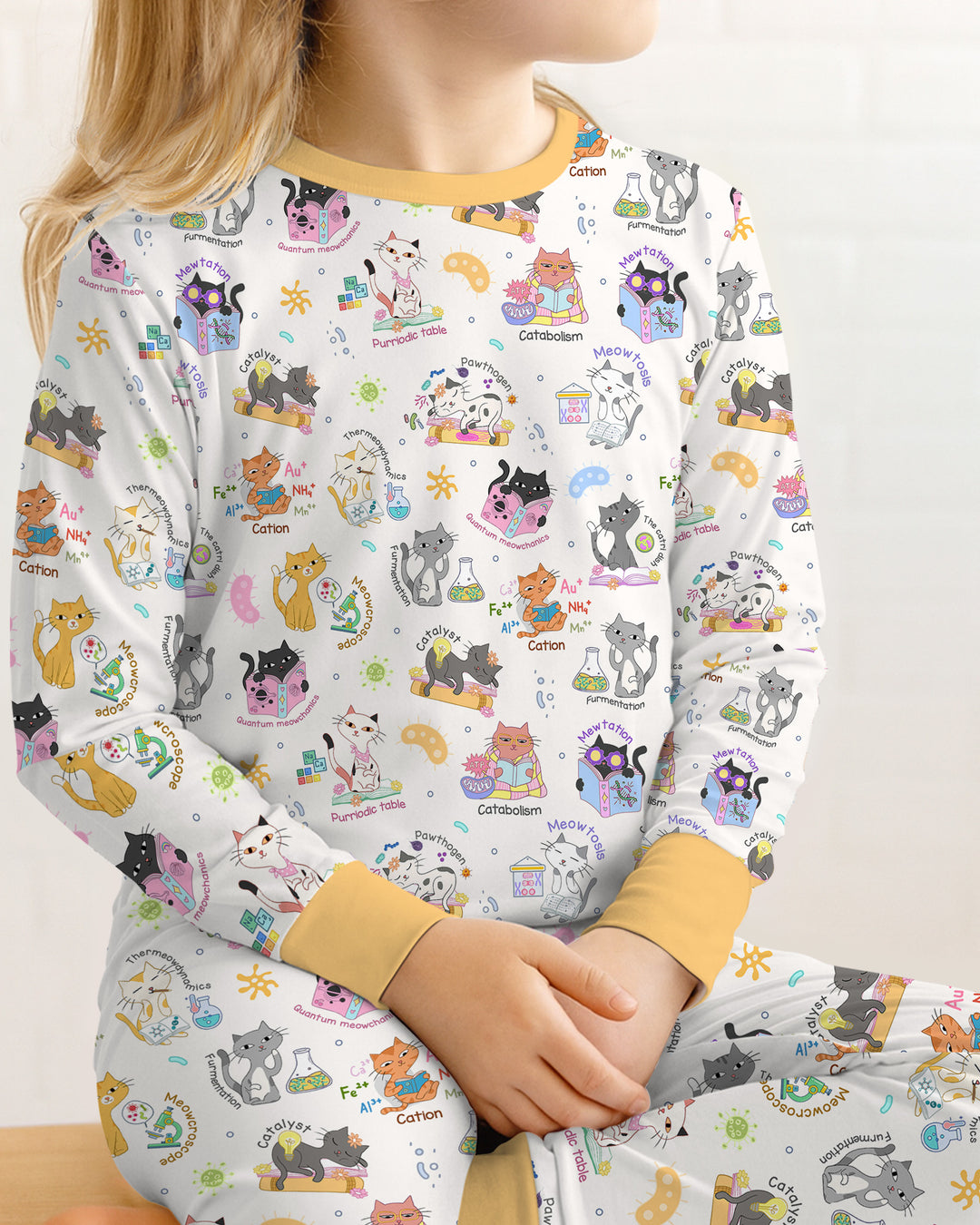 Funny Cat Love Scientist Bamboo Two Piece Long Sleeve Pajama Set
