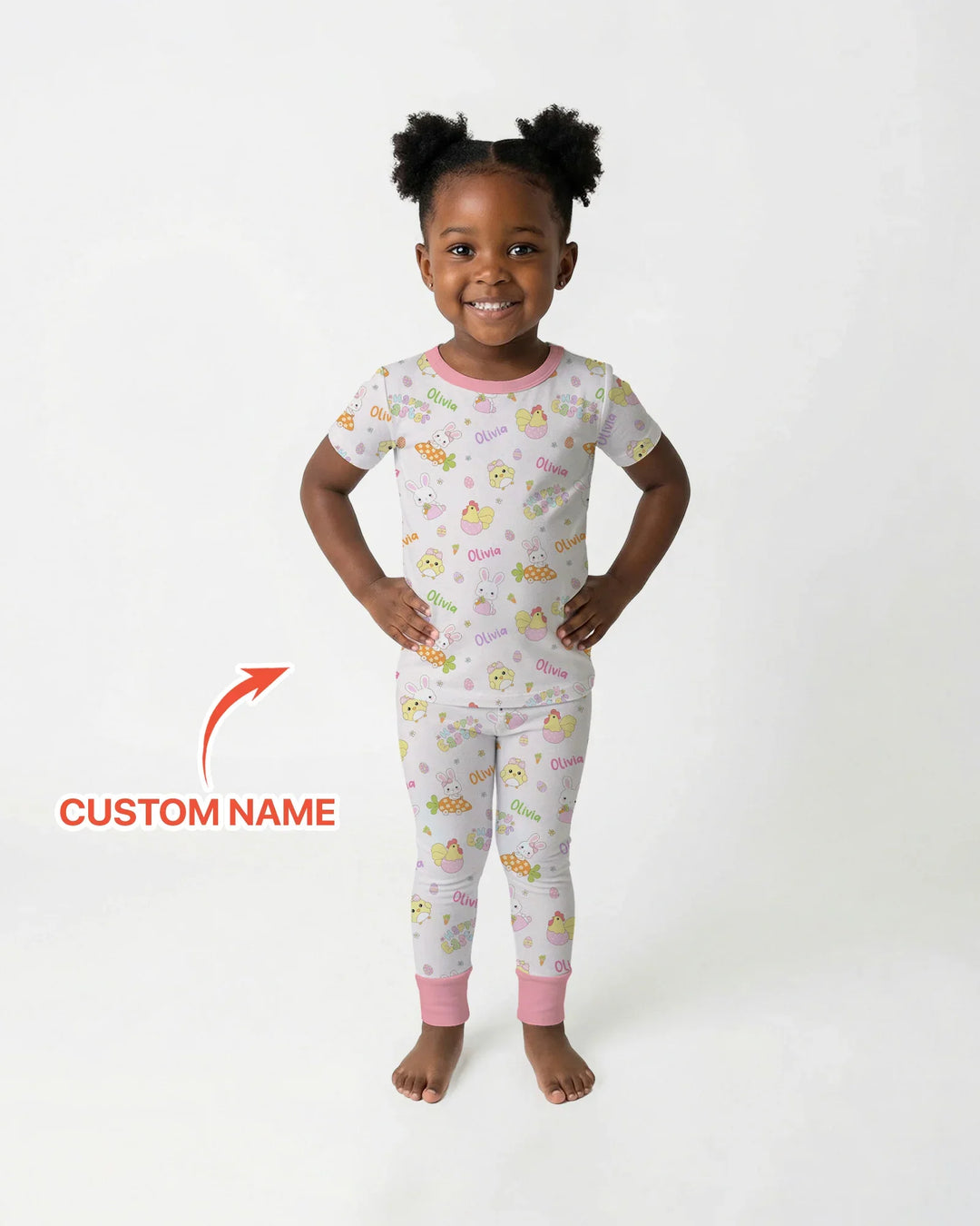 Custom name Happy Easter Two Piece Short Sleeve Pajama Set