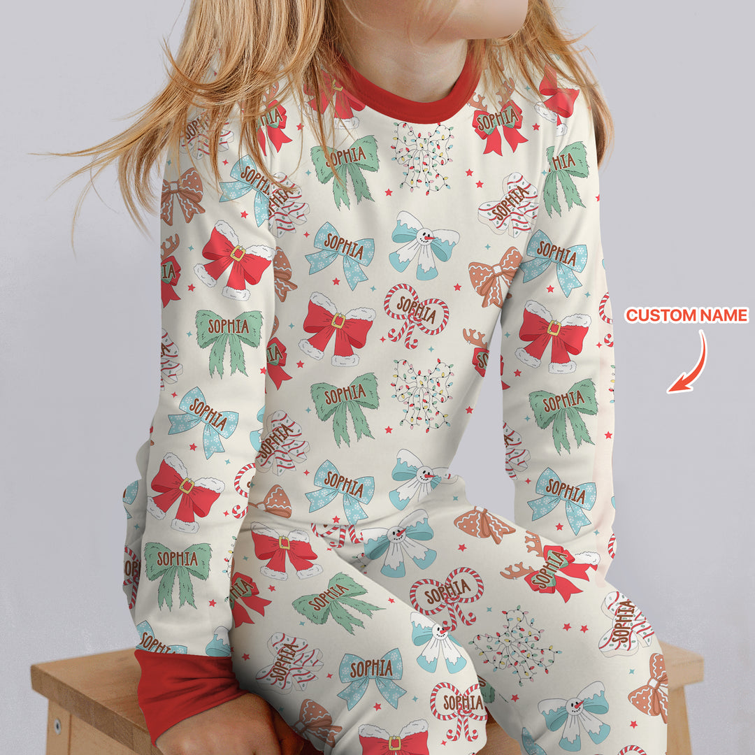 Custom Retro Bowl Christmas Two Piece Long Sleeve Pajama Set