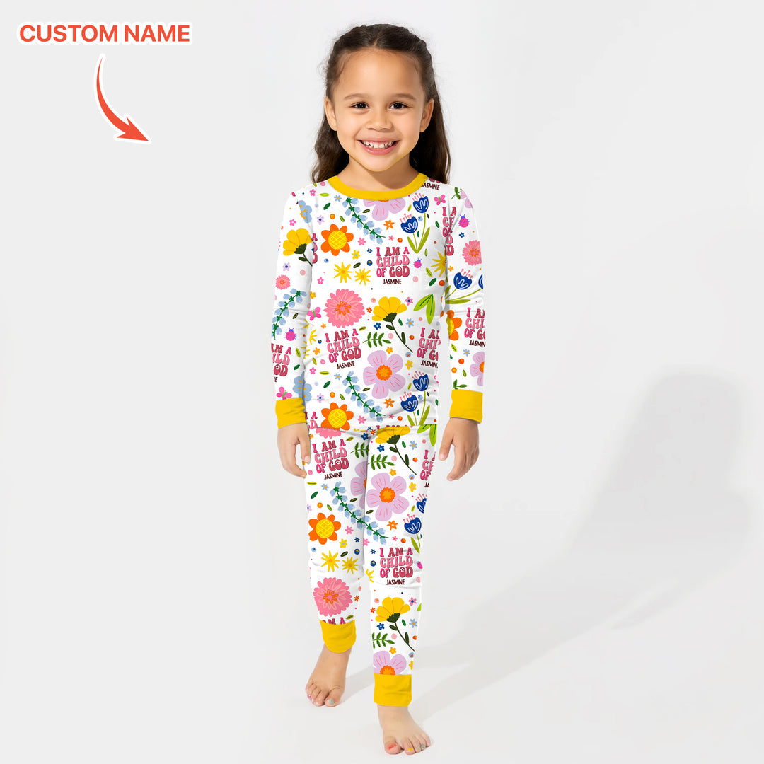 I Am A Child Of God Custom Name Girl  Two Piece Long Sleeve Pajama Set
