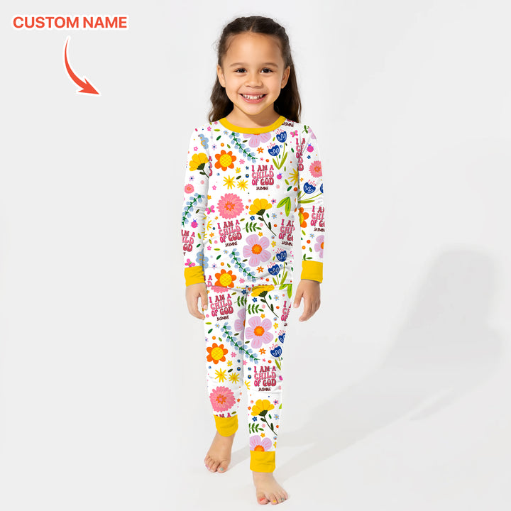 I Am A Child Of God Custom Name Girl  Two Piece Long Sleeve Pajama Set