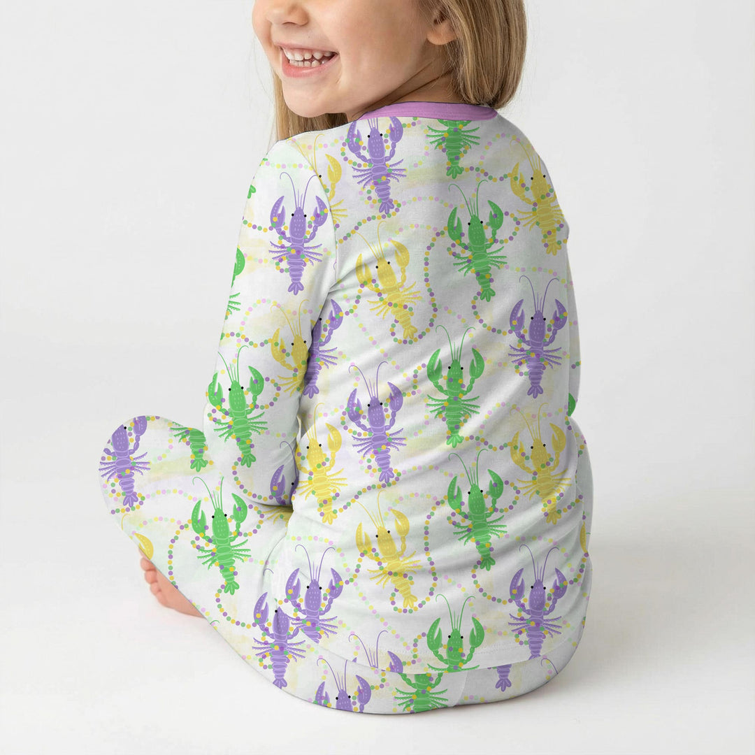 Mardi Gras Crawfish Family Matching Two Piece Long Sleeve Pajama Set
