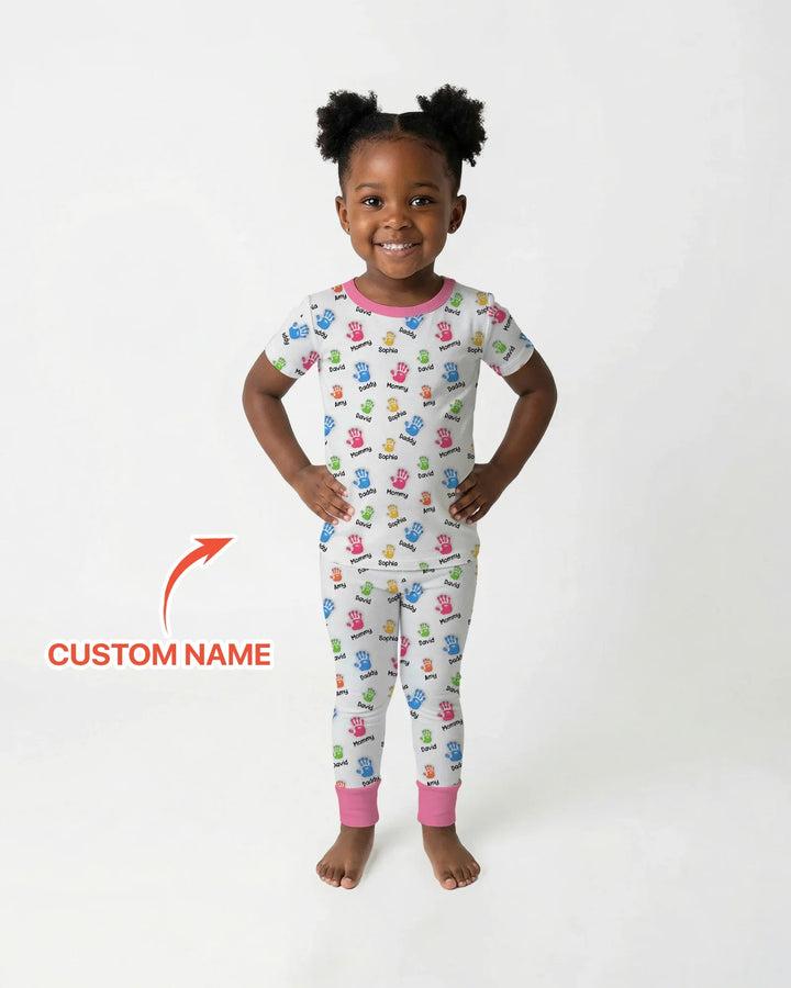 First Mother Day - Handprints Bamboo Two Piece Short Sleeve Pajama Set