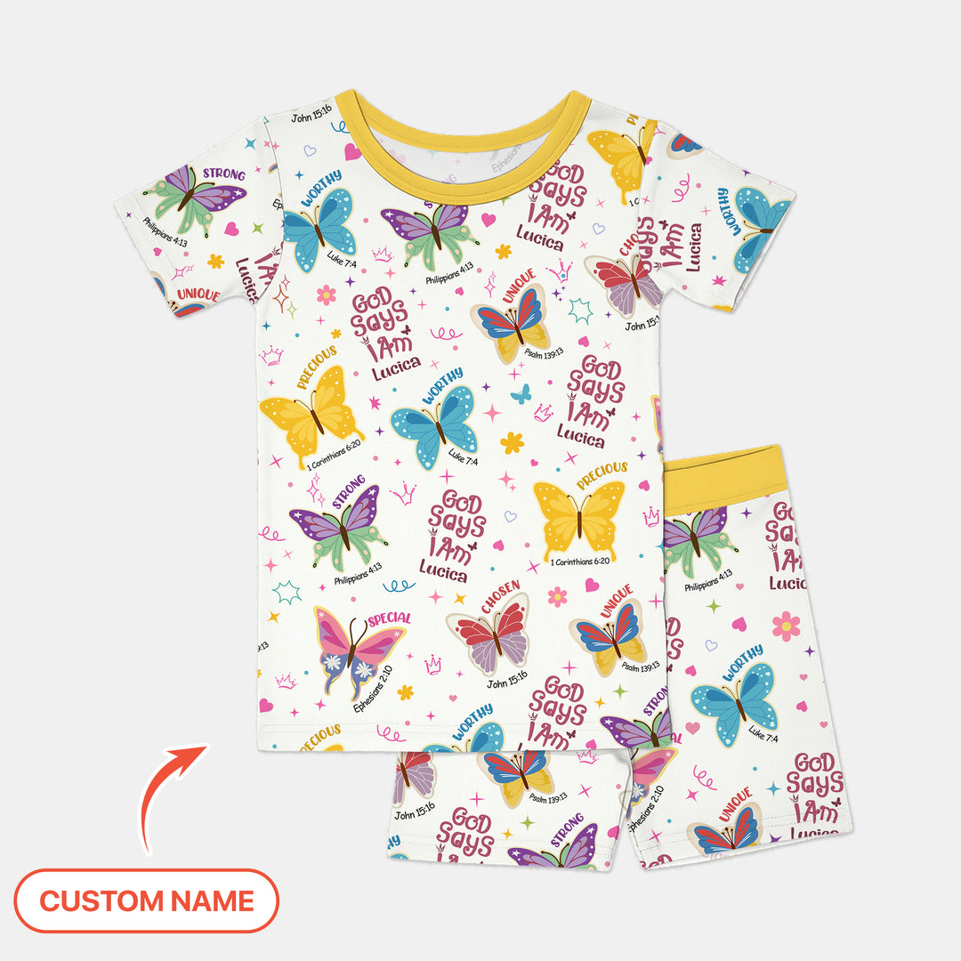 God Says I Am Custom Name Girl Version Two Piece Short Sleeve Shorts Pajama Set