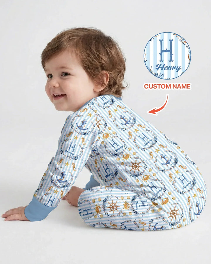 Pijama convertible con cremallera de bambú personalizado "Bon Voyage"