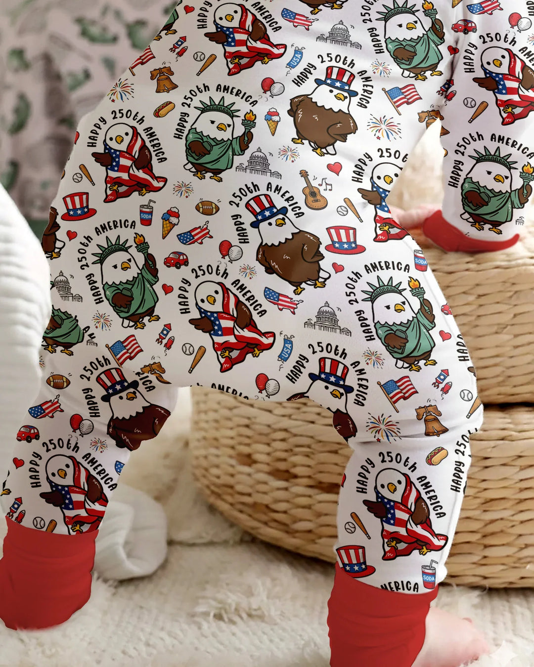Happy 250th America Cute Patriotic Eagles Family Matching Bamboo Convertible Zippy
