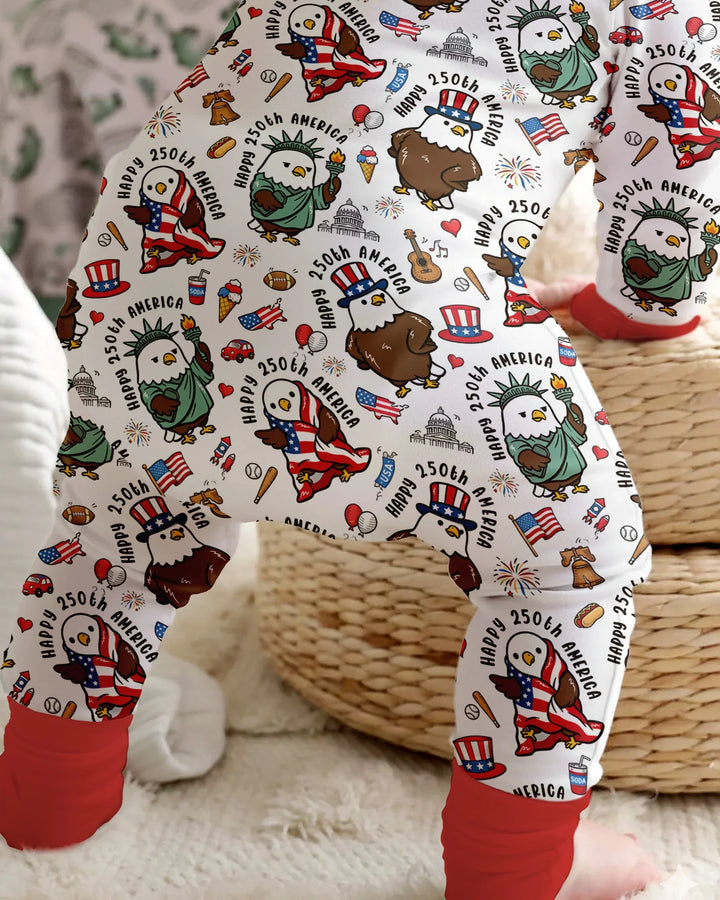 Happy 250th America Cute Patriotic Eagles Family Matching Bamboo Convertible Zippy