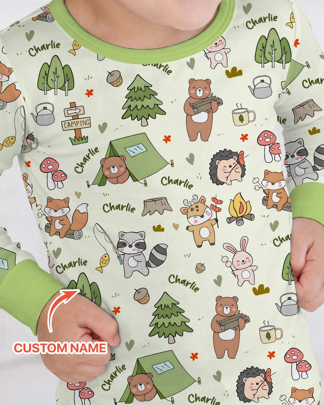 Custom Name Little Camp Buddies Bamboo Two Piece Long Sleeve Pajama Set
