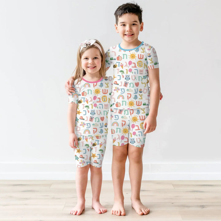 Hebrew Alphabet Two Piece Short Sleeve Shorts Pajama Set