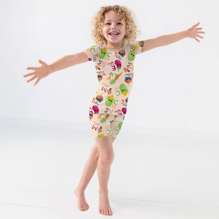 Veggie Letter Two Piece Short Sleeve Shorts Pajama Set