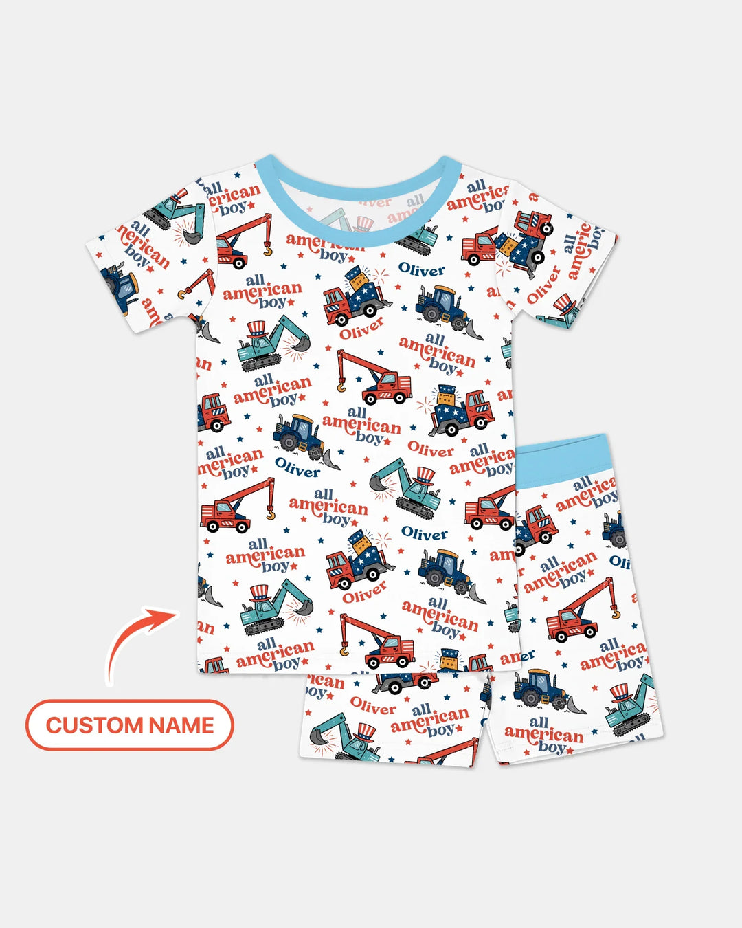 Nombre Personalizado Niño Americano Pijama de Dos Piezas de Bambú de Manga Corta y Pantalón Corto