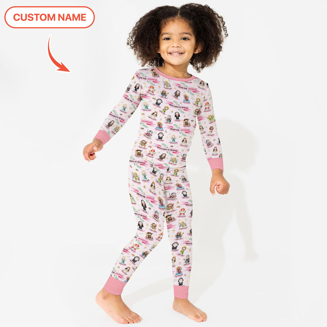 Holy Saints of Heaven Custom Name Two Piece Long Sleeve Pajama Set