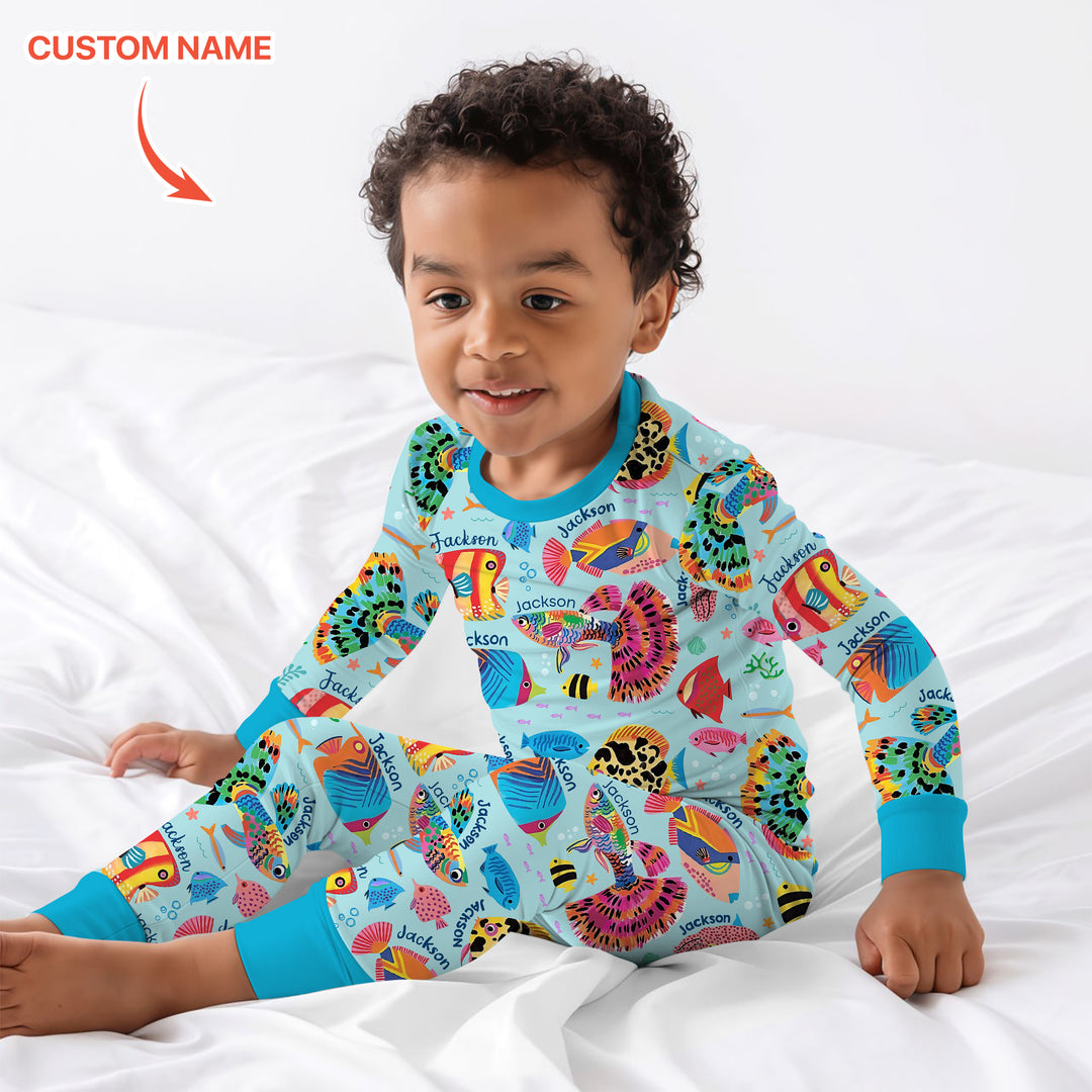 Custom Name Fish Dream Two Piece Long Sleeve Pajama Set