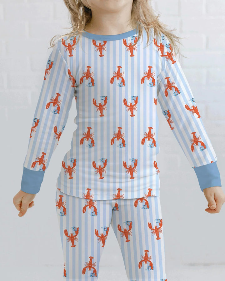 Conjunto de pijama de dos piezas de bambú de manga larga con nombre personalizado, diseño de cerveza y cangrejo de río